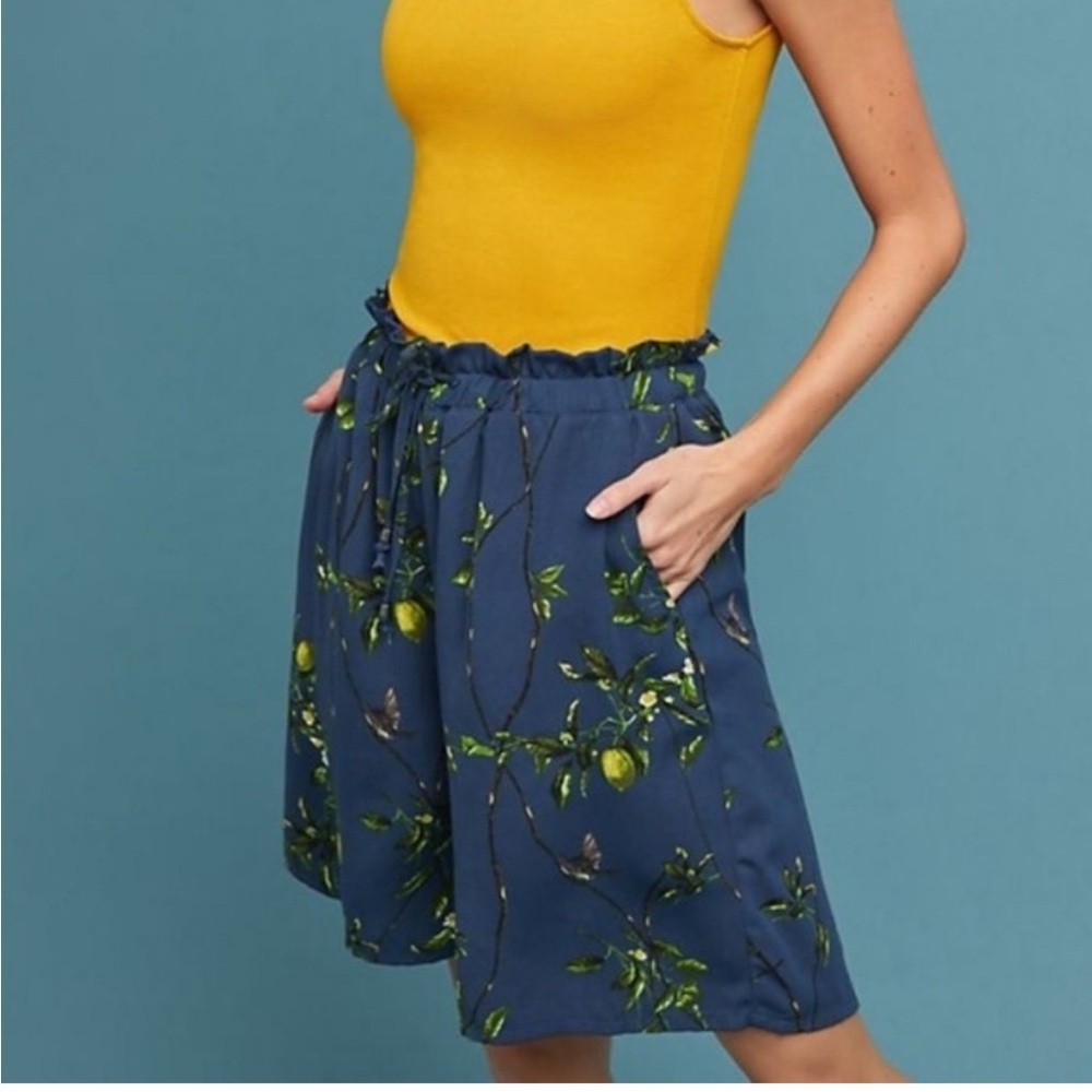 Anthropologie Lemons on Blue Oversized Bermuda Shorts - NWOT - Size XS